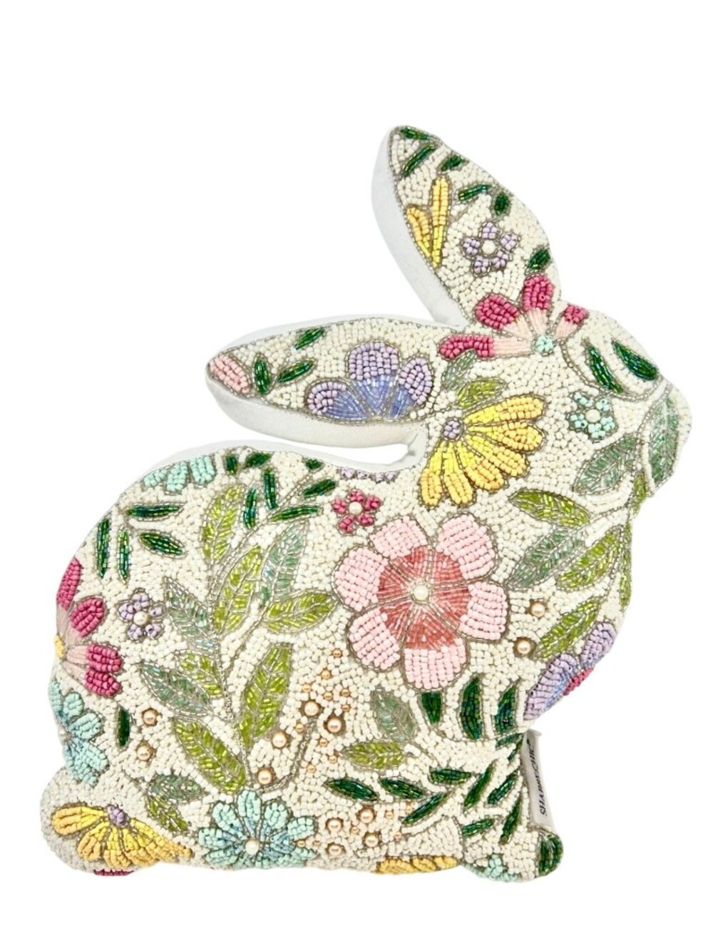 Boho Beaded Bunny Pastel Floral Accent Throw Pillow Shabby Chic Brand Cottage